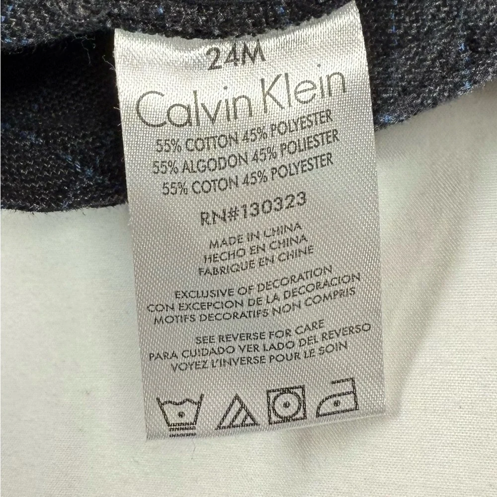 CALVIN KLEIN Boys Dressy Plaid Overalls 24M Charcoal Checkered Faux Leather Trim